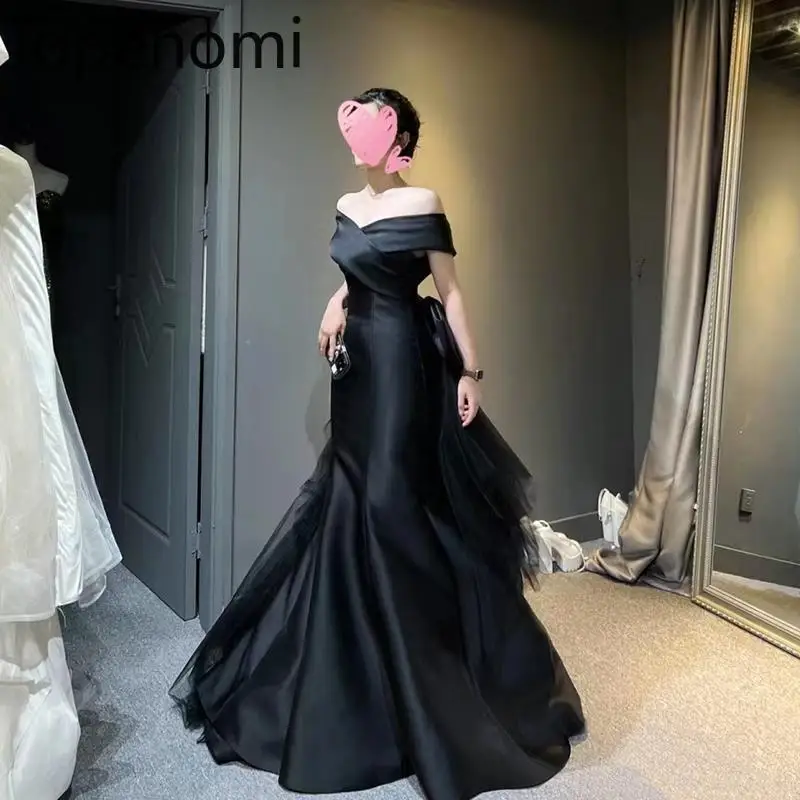 Topenomi Black Boat Neck Satin Mermaid Evening Gown Luxury Elegant Waist Spliced Bow Train Prom Party Dresses Quinceanera Dress
Topenomi Black Boat Neck Satin Mermaid Evening Gown Luxury Elegant Waist Spliced Bow Train Prom Party Dresses Quinceanera Dress