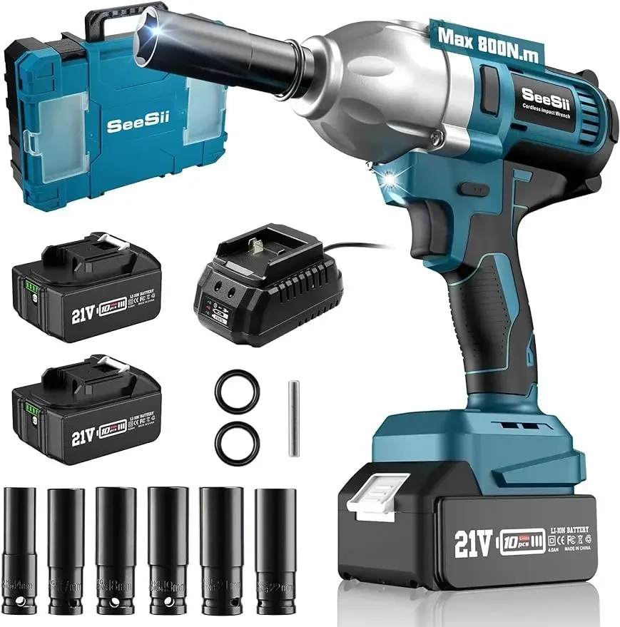

NEW Cordless Electric Impact Wrench 1/2 inch for Car Home, 580Ft-lbs(800N.m) Brushless, 3300RPM High Torque Gun w/ 2x 4.0Ah