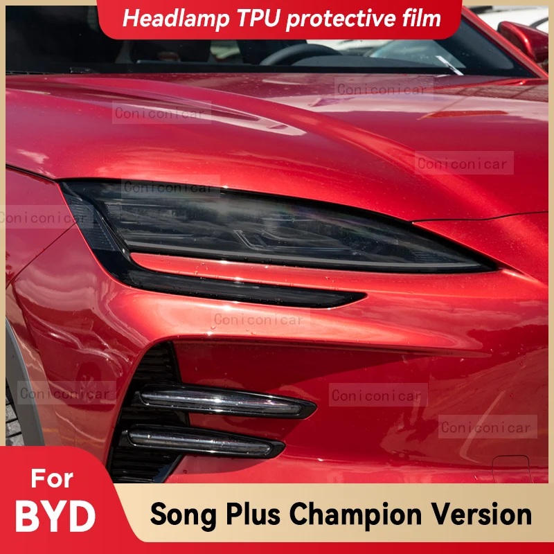 

For BYD SONG Plus Champion Version DM-i EV 2023 Car Headlight Black TPU Protective Cover Film Front Light Tint Accessories