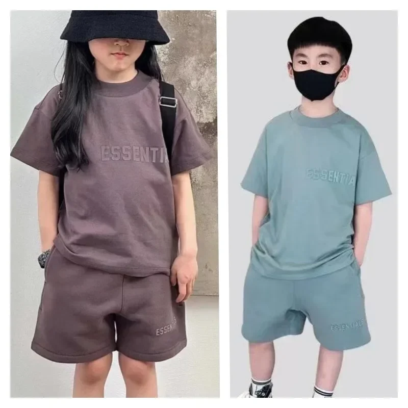 

Детская футболка из чистого хлопка, шорты из двух предметов, модные брендовые шорты с двойной нитью