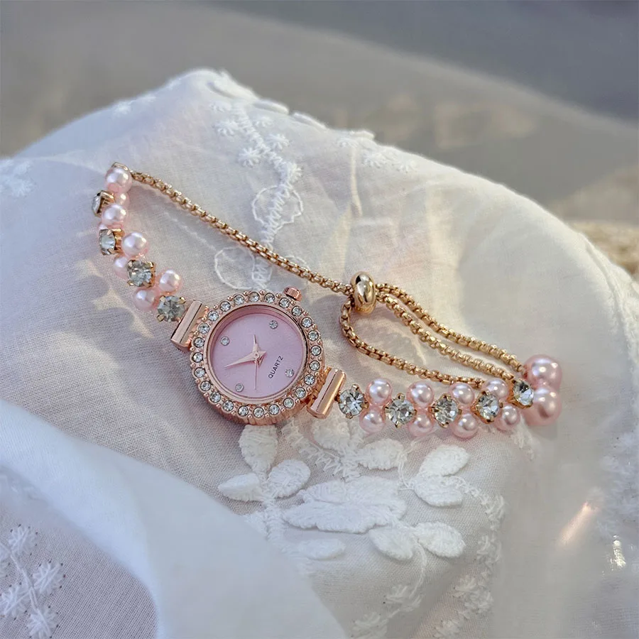 Double-Row Pearl Diamond-Encrusted Pull Rope Bracelet Women's Quartz Watch Romantic SweetStyle Fashion Luxury Niche Wristwatch Double-Row Pearl Diamond-Encrusted Pull Rope Bracelet Women's Quartz Watch Romantic SweetStyle Fashion Luxury Niche Wristwatch