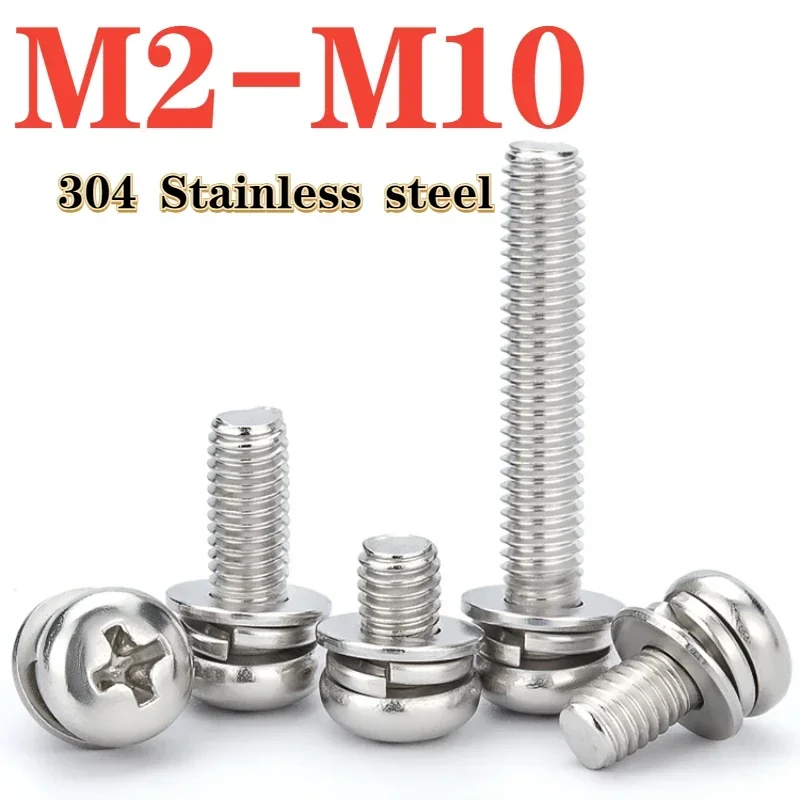 304 Stainless Steel M2 M2.5 M3 M4 M5 M6M8M10 Cross Pan Head With Washer Machine Bolt Combination Screw Three Combinations 3-in-1
304 Stainless Steel M2 M2.5 M3 M4 M5 M6M8M10 Cross Pan Head With Washer Machine Bolt Combination Screw Three Combinations 3-in-1