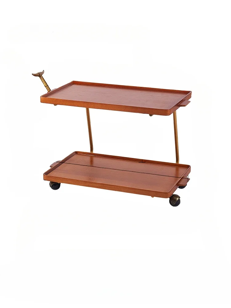 Ретро-столик с отделкой из вишневого дерева, роскошная Скандинавская тележка, передвижной Маленький журнальный столик из массива дерева для домашнего хранения 
Ретро-столик с отделкой из вишневого дерева, роскошная Скандинавская тележка, передвижной Маленький журнальный столик из массива дерева для домашнего хранения