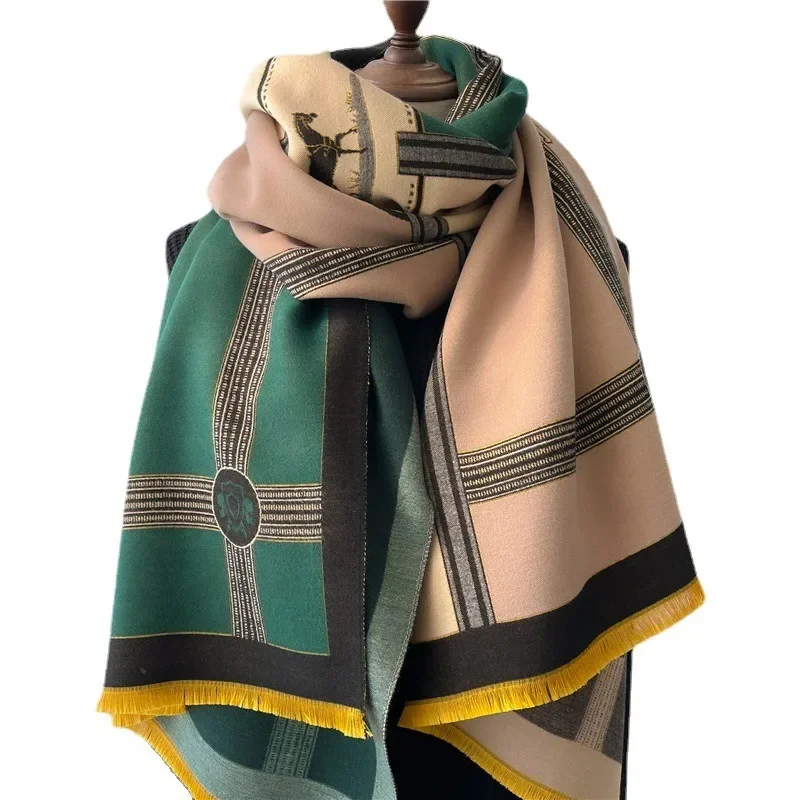 

Cashmere autumn and winter new style scarf color matching trend splicing thickened shawl Fashion fringe warm neck