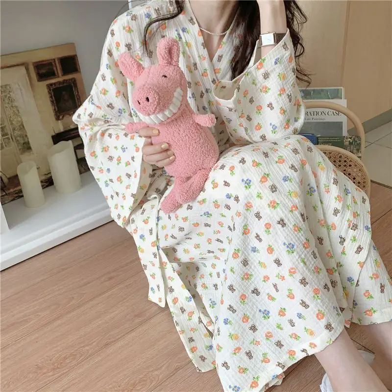 Women's Pajamas Home Clothes Night Dress Robe Long Sleeve Korea Woman Summer Offer Sleepwear Sexy Korean Attractive Nightwear Women's Pajamas Home Clothes Night Dress Robe Long Sleeve Korea Woman Summer Offer Sleepwear Sexy Korean Attractive Nightwear