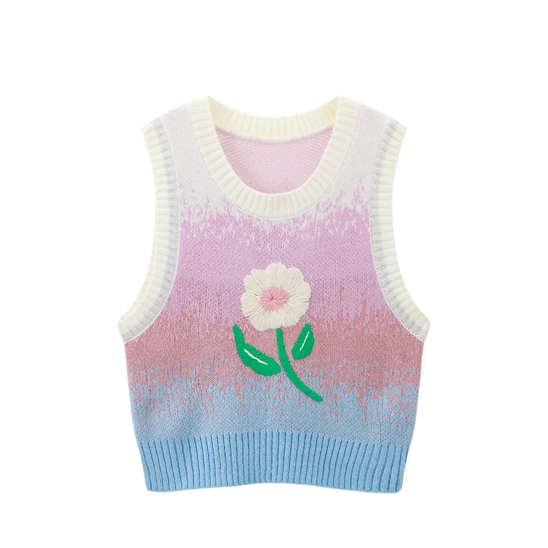 

Relaxed feeling of high quality spring new niche designer brand fresh gradient knitted vest flower girl folded waistcoat