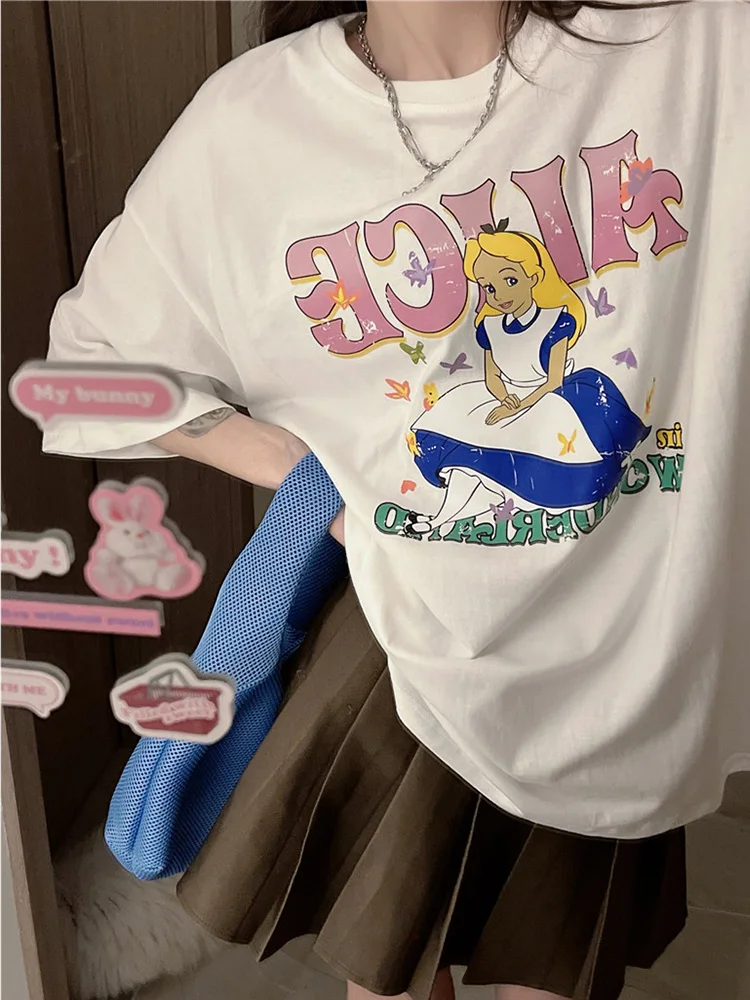 

Female Korean Harajuku Retro Cartoon Print Loose Lazy Tshirt Women's T-shirts Tops Japanese Kawaii Ulzzang Clothes For Women