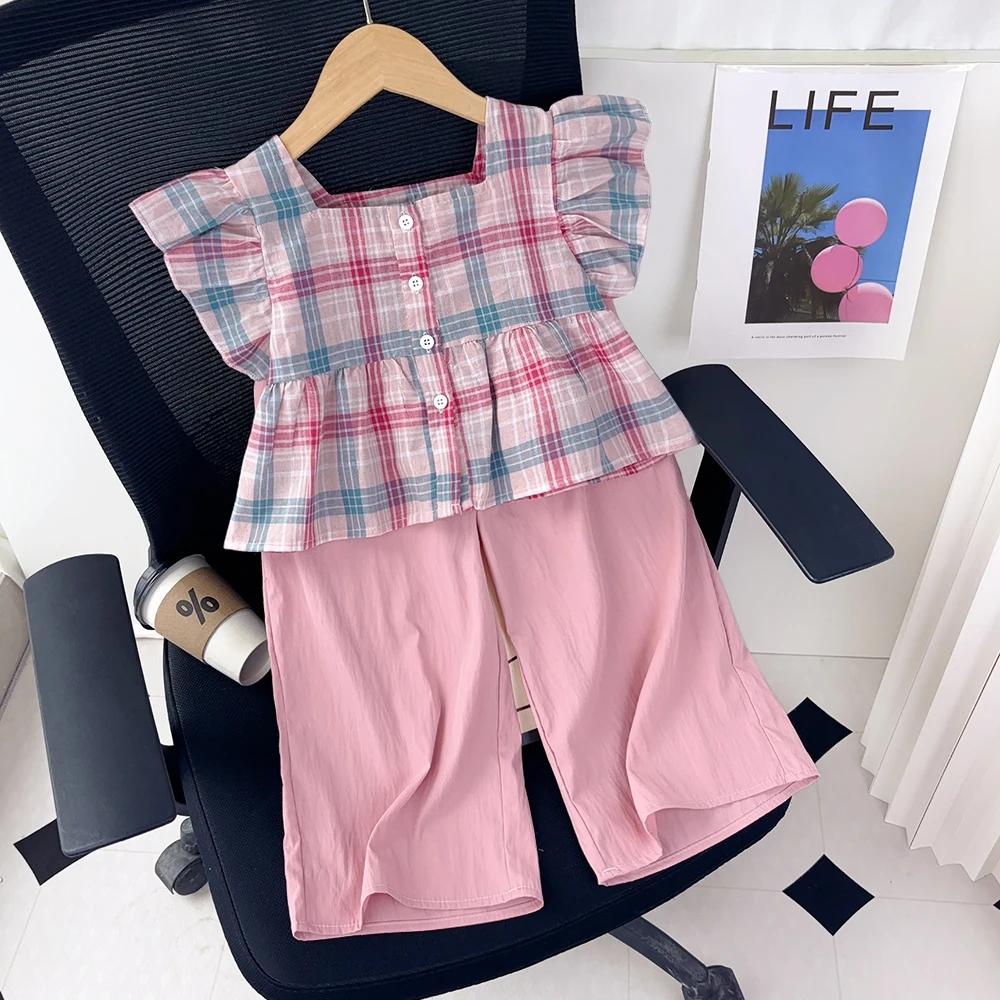 Bear Leader الصيف فتاة الوردي متقلب قصيرة الأكمام أعلى الصلبة بنطال ذو قصة أرجل واسعة قطعتين مجموعة لملابس كاجوال للأطفال Bear Leader الصيف فتاة الوردي متقلب قصيرة الأكمام أعلى الصلبة بنطال ذو قصة أرجل واسعة قطعتين مجموعة لملابس كاجوال للأطفال