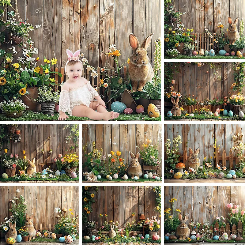 

Mocsicka Spring Easter Boards Photography Backgrounds Children Eggs Bunnies Portrait Photo Backdrops Photo Booth Banners Props