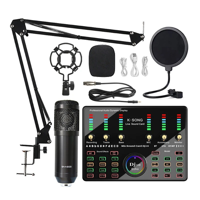 

BM 800 Microphone Bluetooth Wireless Karaoke With Live Streaming DJ10 Sound Card For PC Phone Singing Gaming