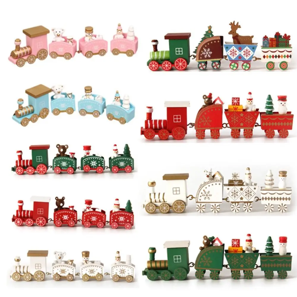 

Рождественский деревянный поезд, подарок на стол со снеговиком, мини-игрушка, мини-поезд, аксессуары