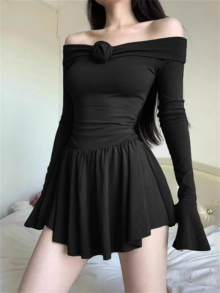 Tossy Black Floral Ruffled Mini Dress Women Off-Shoulder Long Sleeve Slim Fashion Backless Patchwork Dress Solid Casual Dress
Tossy Black Floral Ruffled Mini Dress Women Off-Shoulder Long Sleeve Slim Fashion Backless Patchwork Dress Solid Casual Dress
