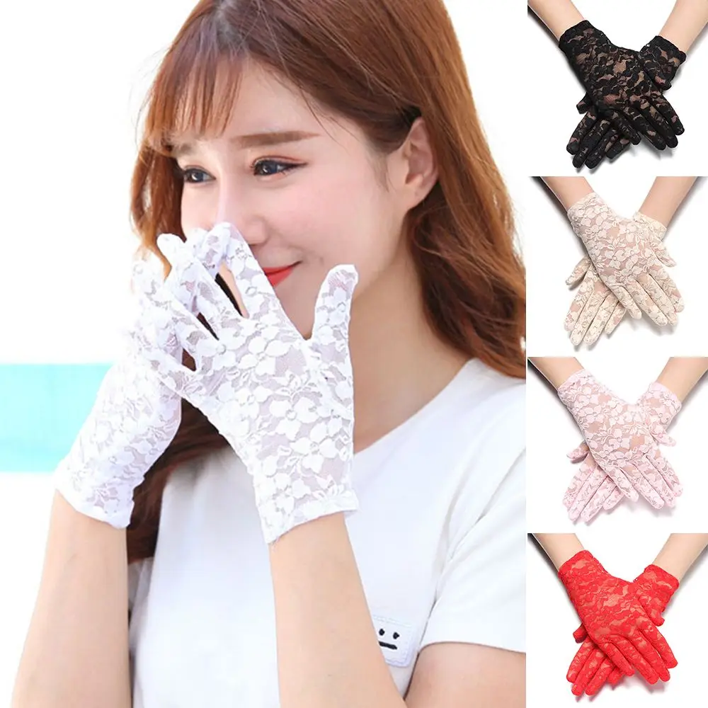 

Female Driving Goth Party UV Protection Gloves Bride Lace Gloves Sunscreen Gloves Hollow-Out Mittens