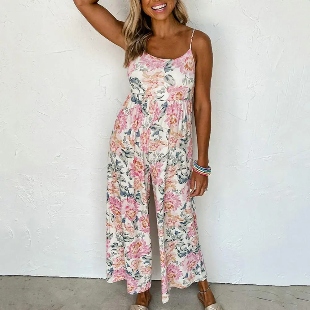 Women Jumpsuit Soft-touching Summer Jumpsuit Thin Dressing Up Stylish Flower Pattern Wide Leg Sling Jumpsuit
Women Jumpsuit Soft-touching Summer Jumpsuit Thin Dressing Up Stylish Flower Pattern Wide Leg Sling Jumpsuit