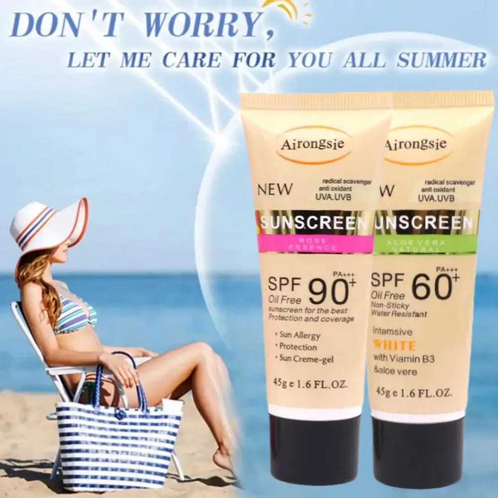 45g Sunscreen Whitening Sun Cream SPF 60+ 90+ Summer Facial Body Sunblock Skin Protective Cre Anti-Aging Oil-control Waterproof
45g Sunscreen Whitening Sun Cream SPF 60+ 90+ Summer Facial Body Sunblock Skin Protective Cre Anti-Aging Oil-control Waterproof