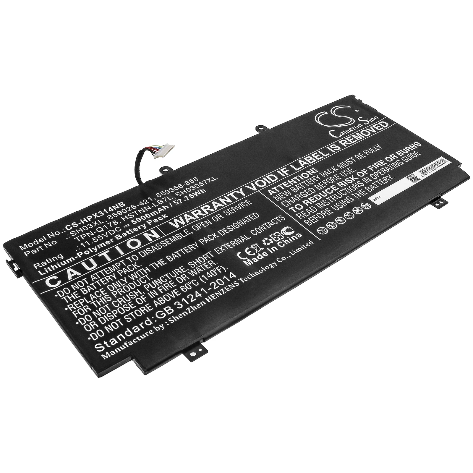 CS 5000mAh/57.75Wh battery for HP ENVY 13-AB063,ENVY 13-AB068,Spectre X360 13-AC008NF,SH03057XL,SH03XL,TPN-Q178
CS 5000mAh/57.75Wh battery for HP ENVY 13-AB063,ENVY 13-AB068,Spectre X360 13-AC008NF,SH03057XL,SH03XL,TPN-Q178