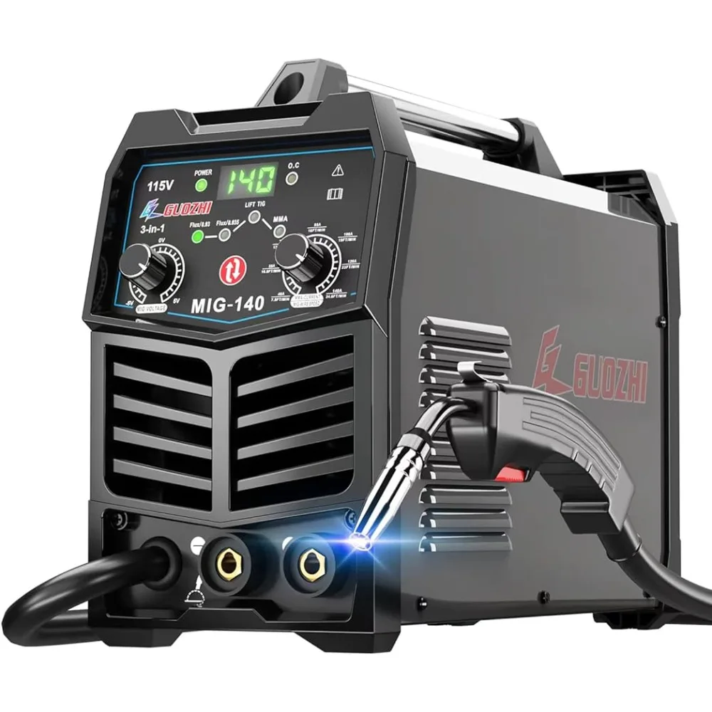 

140Amp MIG Welder, Flux Core MIG/Stick/Lift TIG 3 in 1 Welding Machine,110V Gasless Welder with Synergy, Portable IGBT Inverter