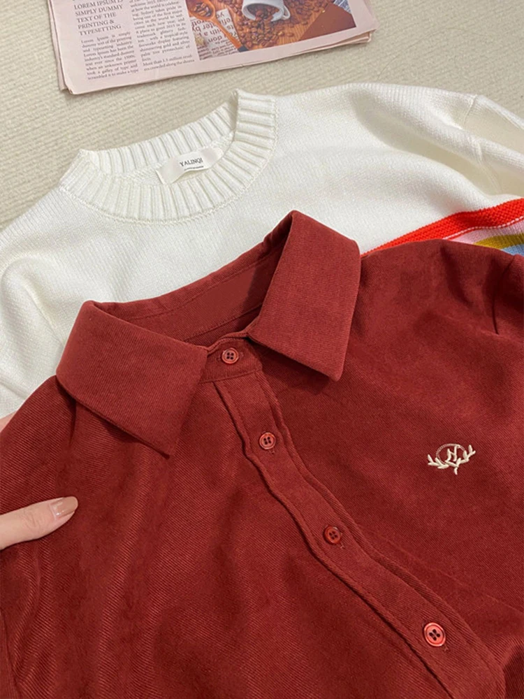 Женская однобортная офисная рубашка, Повседневная Свободная блузка большого размера с длинным рукавом и отложным воротником, красный топ на весну 
Женская однобортная офисная рубашка, Повседневная Свободная блузка большого размера с длинным рукавом и отложным воротником, красный топ на весну