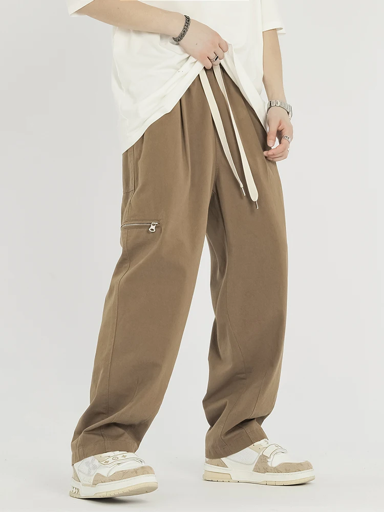 Men's cotton sportswear pants, straight leg pants, with pockets and zippers, wide leg street clothing, casual, spring/summer
Men's cotton sportswear pants, straight leg pants, with pockets and zippers, wide leg street clothing, casual, spring/summer