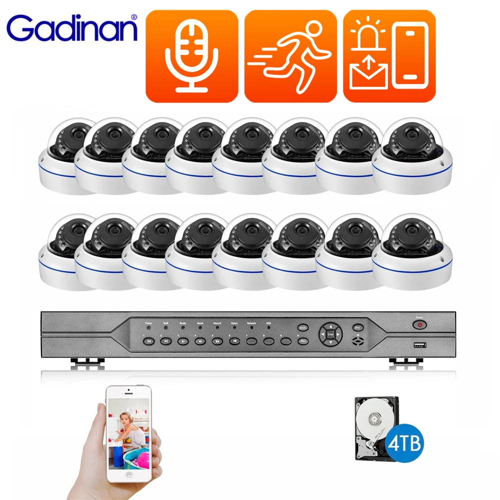 

Gadinan H.265+ 16CH 5MP POE NVR Kit CCTV Security System Outdoor Audio 5MP 3MP 2MP IP Camera Vandalproof P2P Video Surveillance