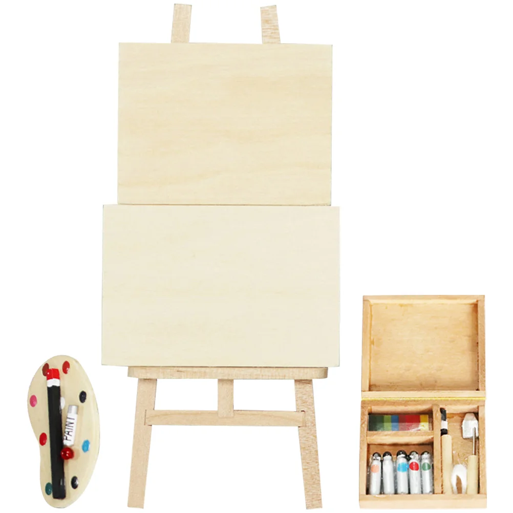 

1 Set of Miniature Wood Easel Adornment Tiny Painting Tool Photo Prop Mini House Layout Decor