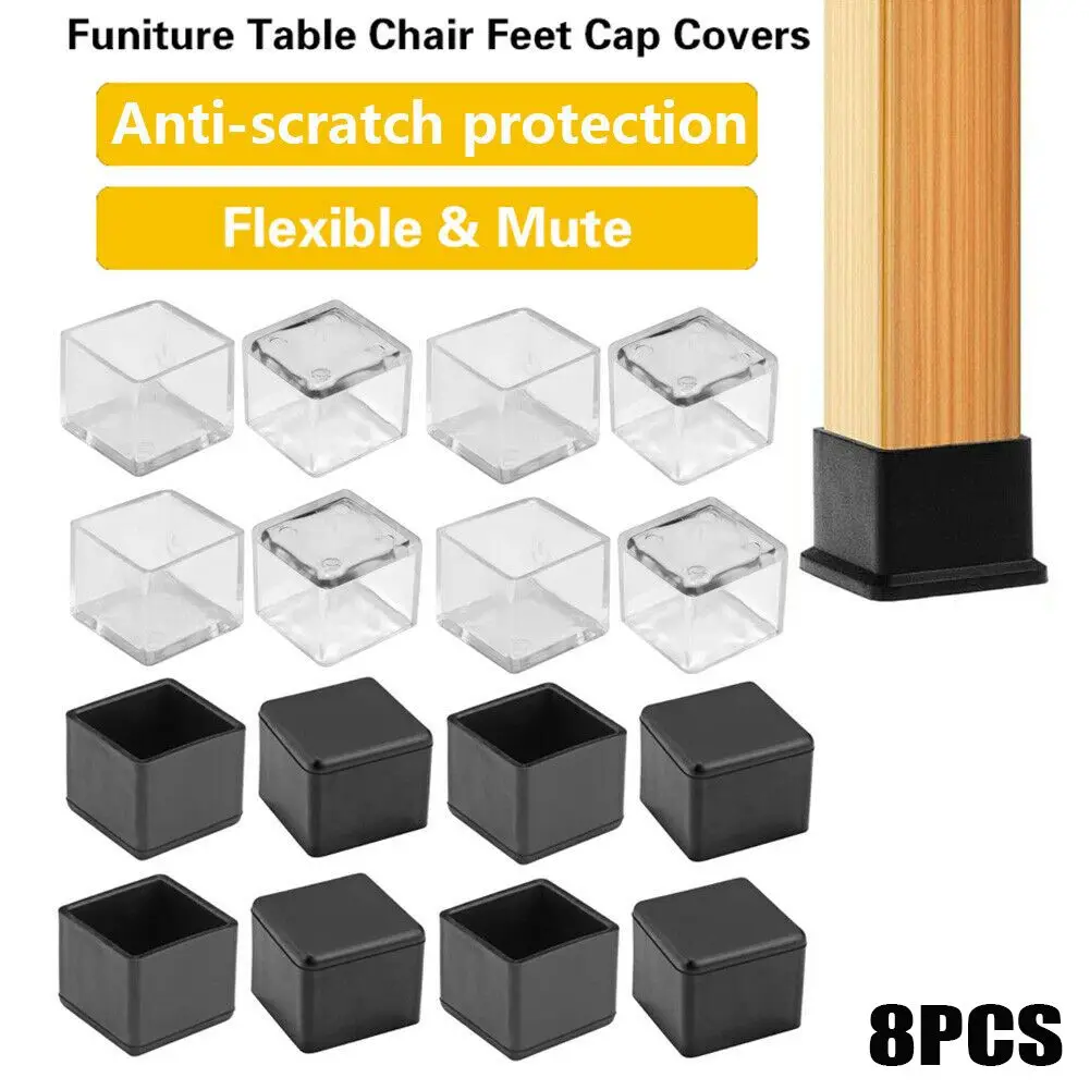 

8pcs Square/Rectangle Silicone Chair Leg Caps Table Cover Feet Pads Floor Protectors Furniture Legs Parts