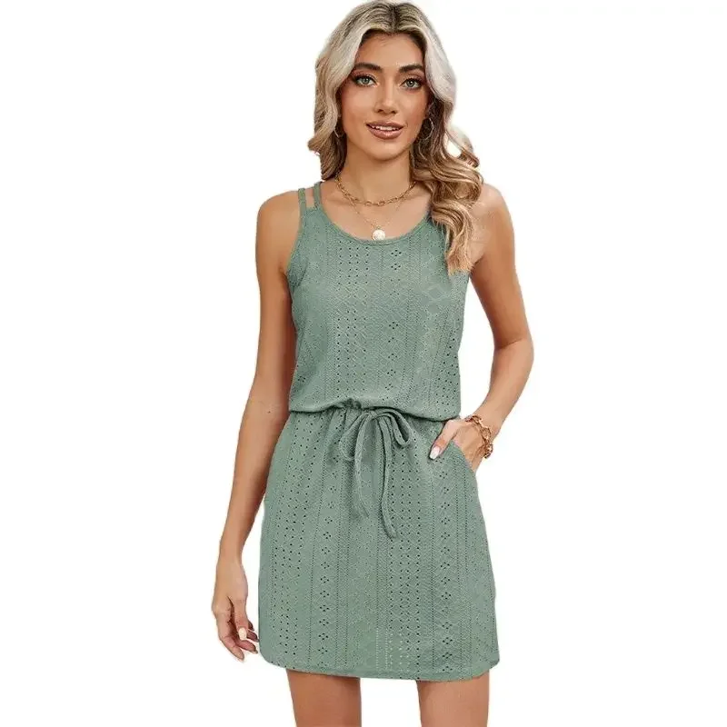 Summer Bohemian Style Elastic Waist Lace-up Dresses Women Hollow Out Double Suspender Dress Backless Gown Female Beach Cover-up
Summer Bohemian Style Elastic Waist Lace-up Dresses Women Hollow Out Double Suspender Dress Backless Gown Female Beach Cover-up