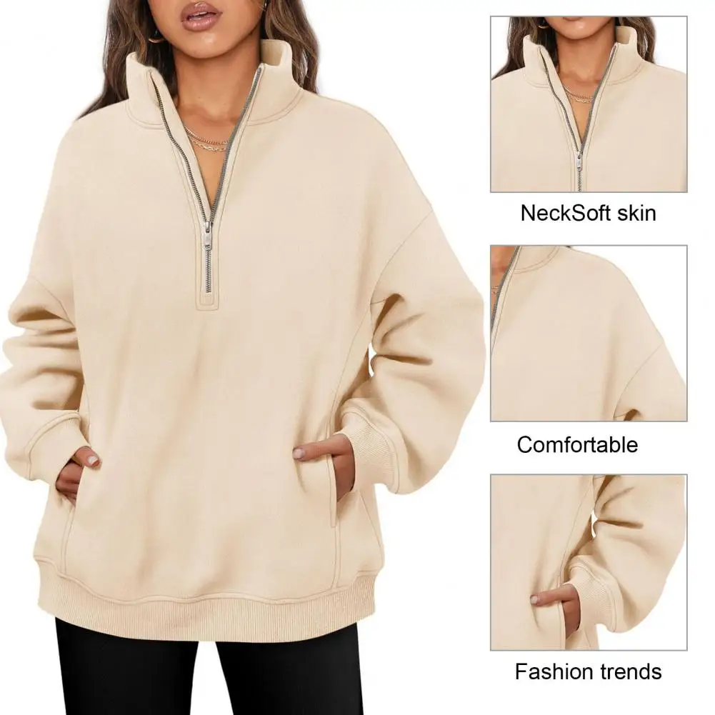 Elegant Fashionable Sweatshirt Warm Autumn Winter Sweatshirt Warm Windproof Winter Hoodie Top for Women with Half Zip Pocket
Elegant Fashionable Sweatshirt Warm Autumn Winter Sweatshirt Warm Windproof Winter Hoodie Top for Women with Half Zip Pocket