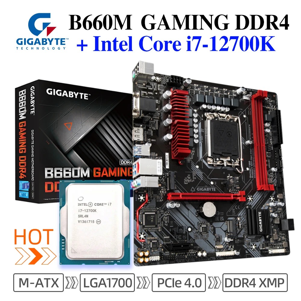 

Gigabyte LGA 1700 Kit i7 12700K CPU + B660M GAMING DDR4 64G M-ATX 12th Gen CPU Full Combo Mainboard Intel B660 New Original PCIe