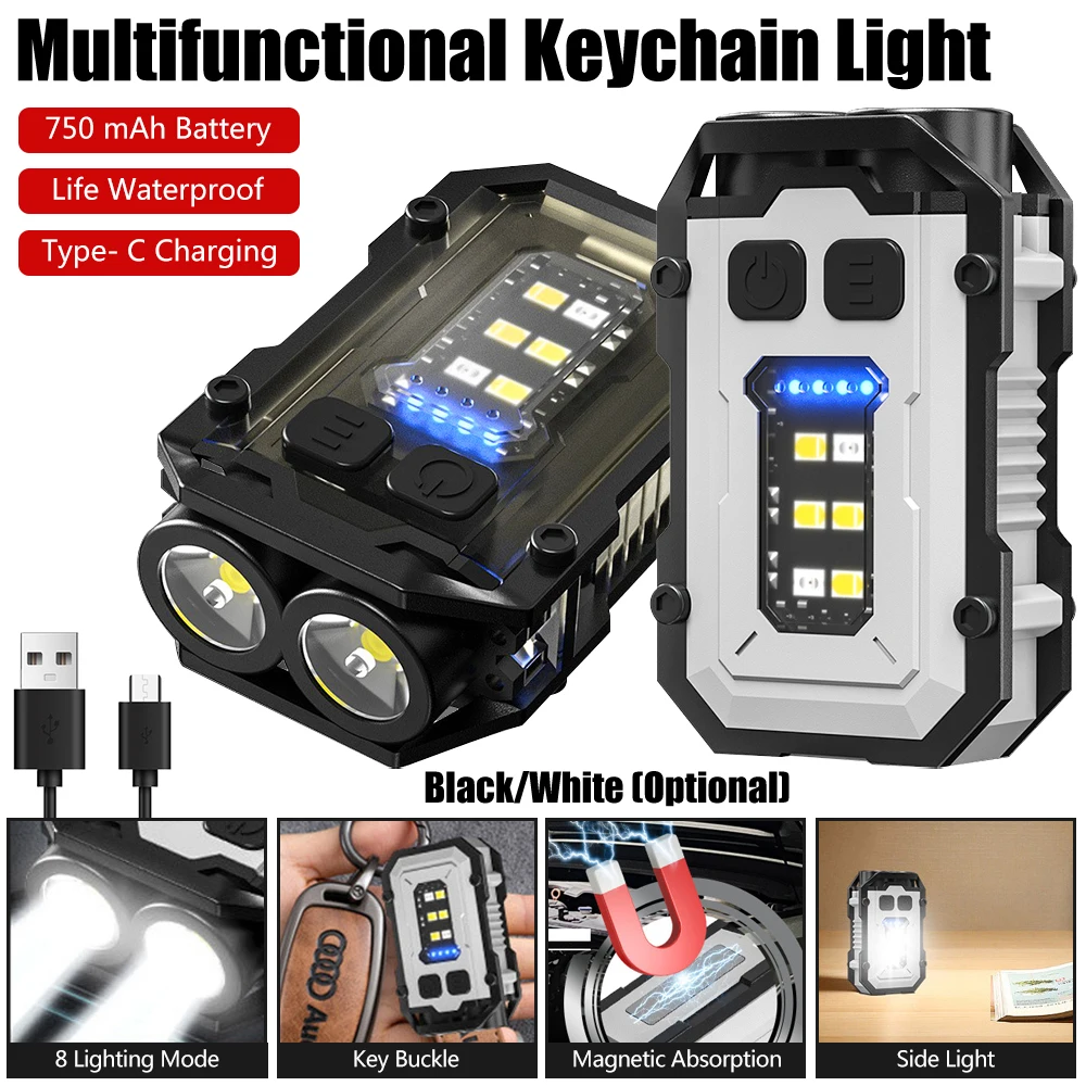 Mini Keychain Light Portable Dual Light Source Pocket Flashlight 8 Modes Work Light Type-C Rechargeable Fishing Cap Clip Light 
Mini Keychain Light Portable Dual Light Source Pocket Flashlight 8 Modes Work Light Type-C Rechargeable Fishing Cap Clip Light