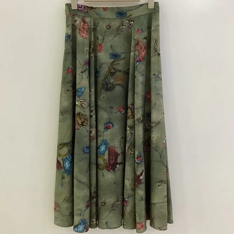 

Women's Half Skirt 2024 Summer New High end Atmosphere Army Green Retro Print Long Half Skirt