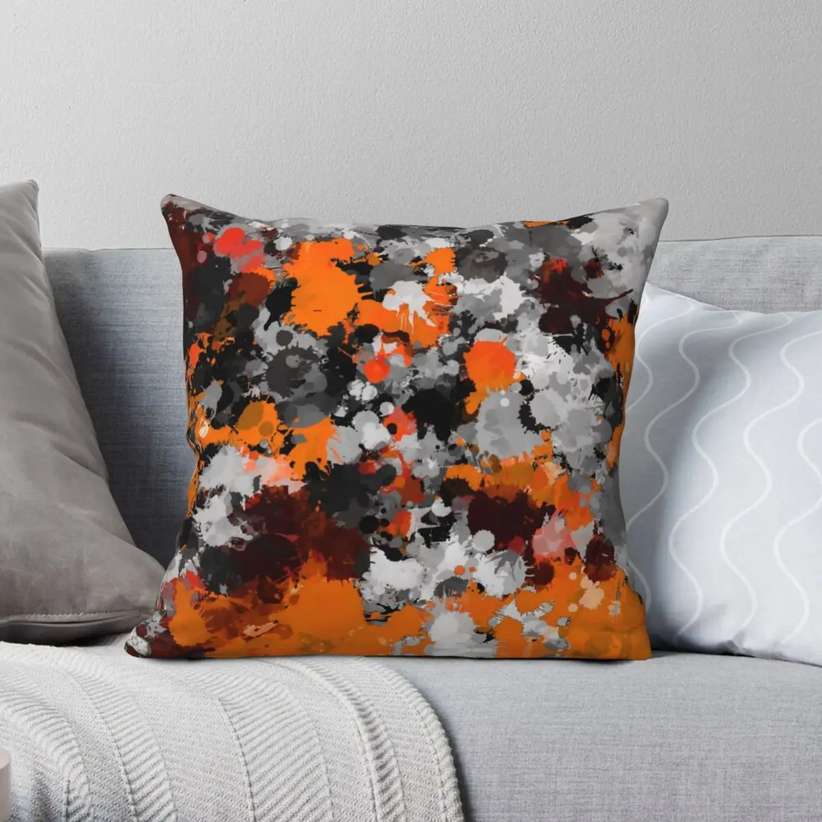 

Orange Grey Paint Splatter Pillowcase Polyester Linen Velvet Printed Zip Decor Throw Pillow Case Bed Cushion Cover