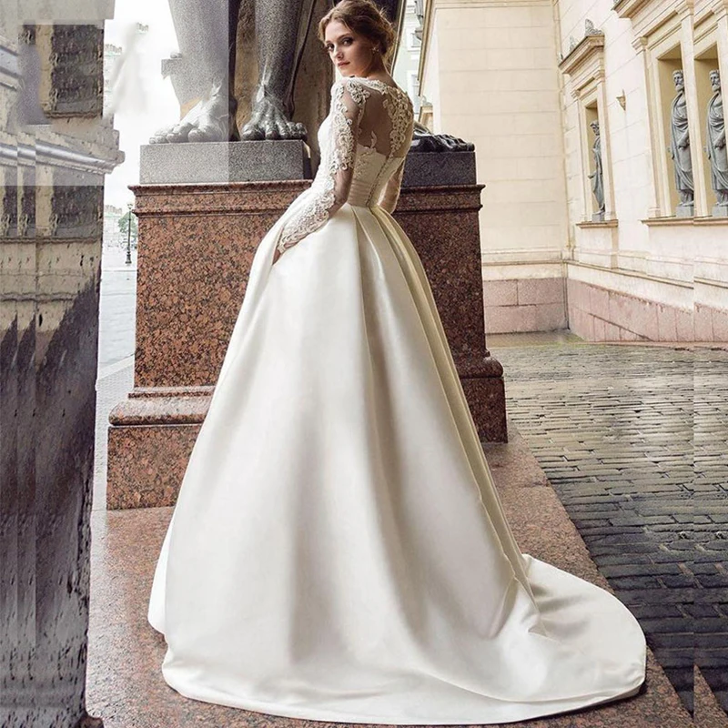 Luxury Women's A-Line Wedding Dresses Long Sleeve Bohemian Bridal Gowns Lace Applique Lower Pocket Prom Party Vestido De Novia
Luxury Women's A-Line Wedding Dresses Long Sleeve Bohemian Bridal Gowns Lace Applique Lower Pocket Prom Party Vestido De Novia