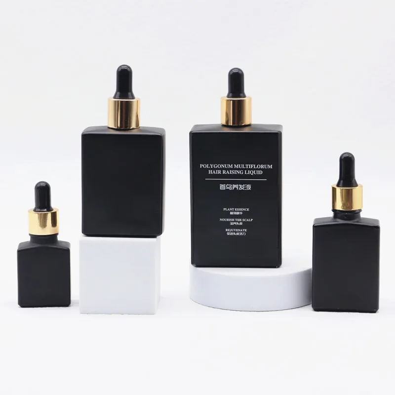 

2pcs/lot 3 oz Rectangular Beard Essential Oil Bottles 30ml 50ml 100ml Rectangle Frosted Matte Black Dropper Square Glass Bottle