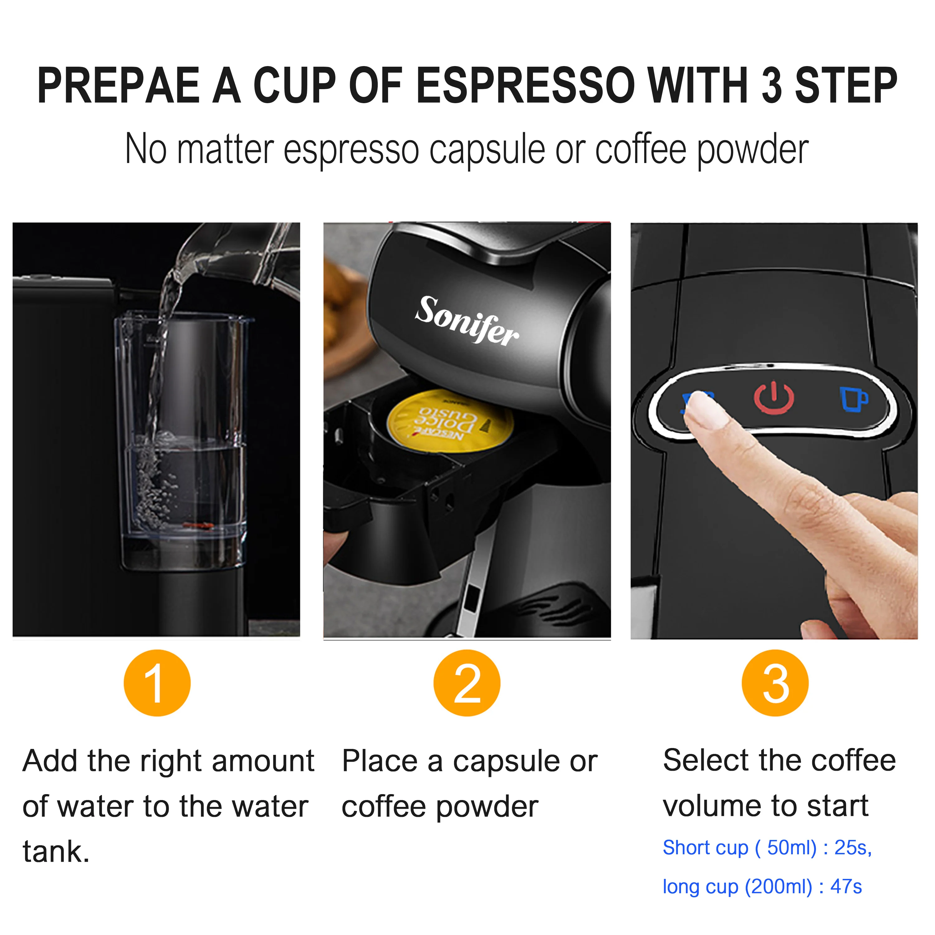 Expresso Coffee Machine Capsule 19 Bar Coffee Maker 3 In1 Multiple Capsule For Dolce Gusto&Nespresso&Powder For Gift Sonifer Expresso Coffee Machine Capsule 19 Bar Coffee Maker 3 In1 Multiple Capsule For Dolce Gusto&Nespresso&Powder For Gift Sonifer
