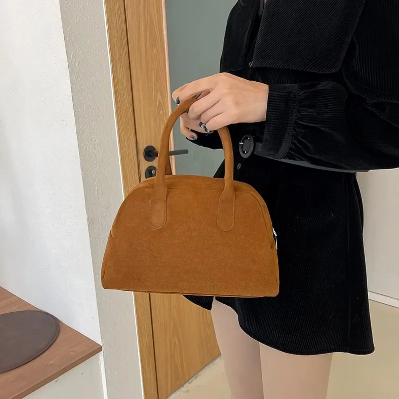 

New Suede Zipper Women's Top-Handle Bags Simplicity 2024 Hot Sale Bowling Bags for Women Free Shipping Bolsas Femininas