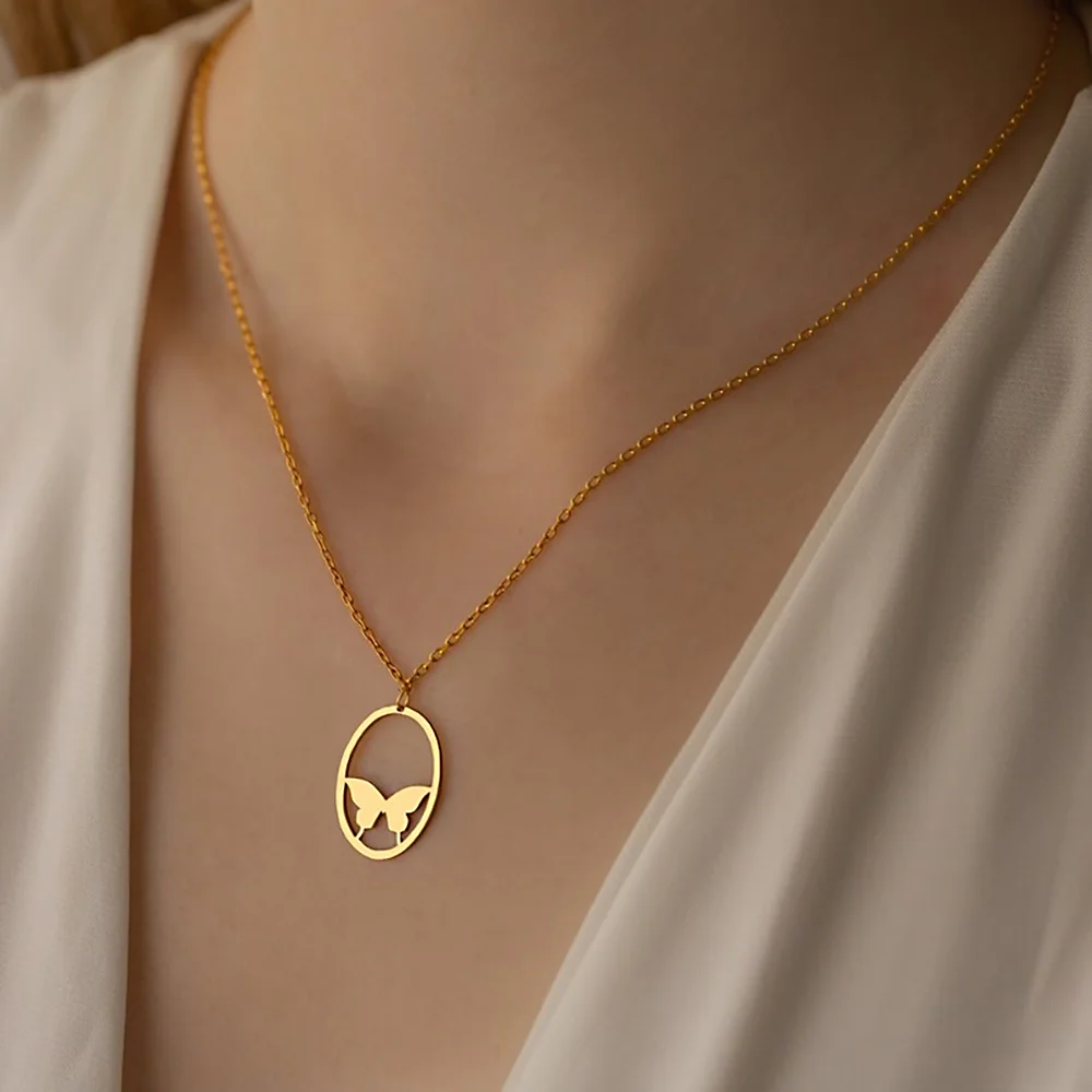 Elegant Necklace for Women Hollow Butterfly Oval Necklaces Choker Stainless Steel Jewelry Personalized Metal Pendant Accessories
Elegant Necklace for Women Hollow Butterfly Oval Necklaces Choker Stainless Steel Jewelry Personalized Metal Pendant Accessories