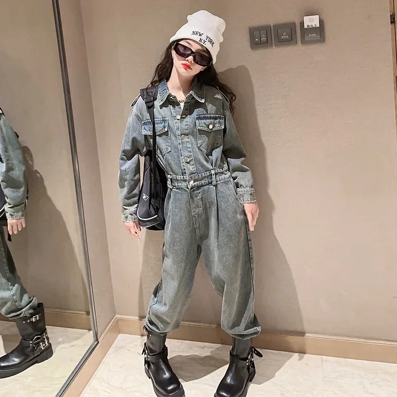 

autumn teenager Girls one-piece jeans kids jumpsuit overall kids ensemble fille combinaison enfant vetement fille adolescents