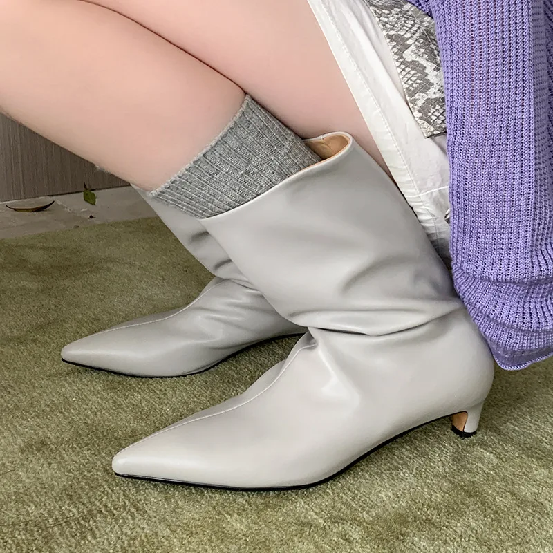 Кожаные сапоги на низком каблуке, сапоги до середины икры, женские короткие сапоги, ботинки на каблуке с котятами, цвет серый/желтый, Повседневная Удобная рабочая обувь для женщин
Кожаные сапоги на низком каблуке, сапоги до середины икры, женские короткие сапоги, ботинки на каблуке с котятами, цвет серый/желтый, Повседневная Удобная рабочая обувь для женщин