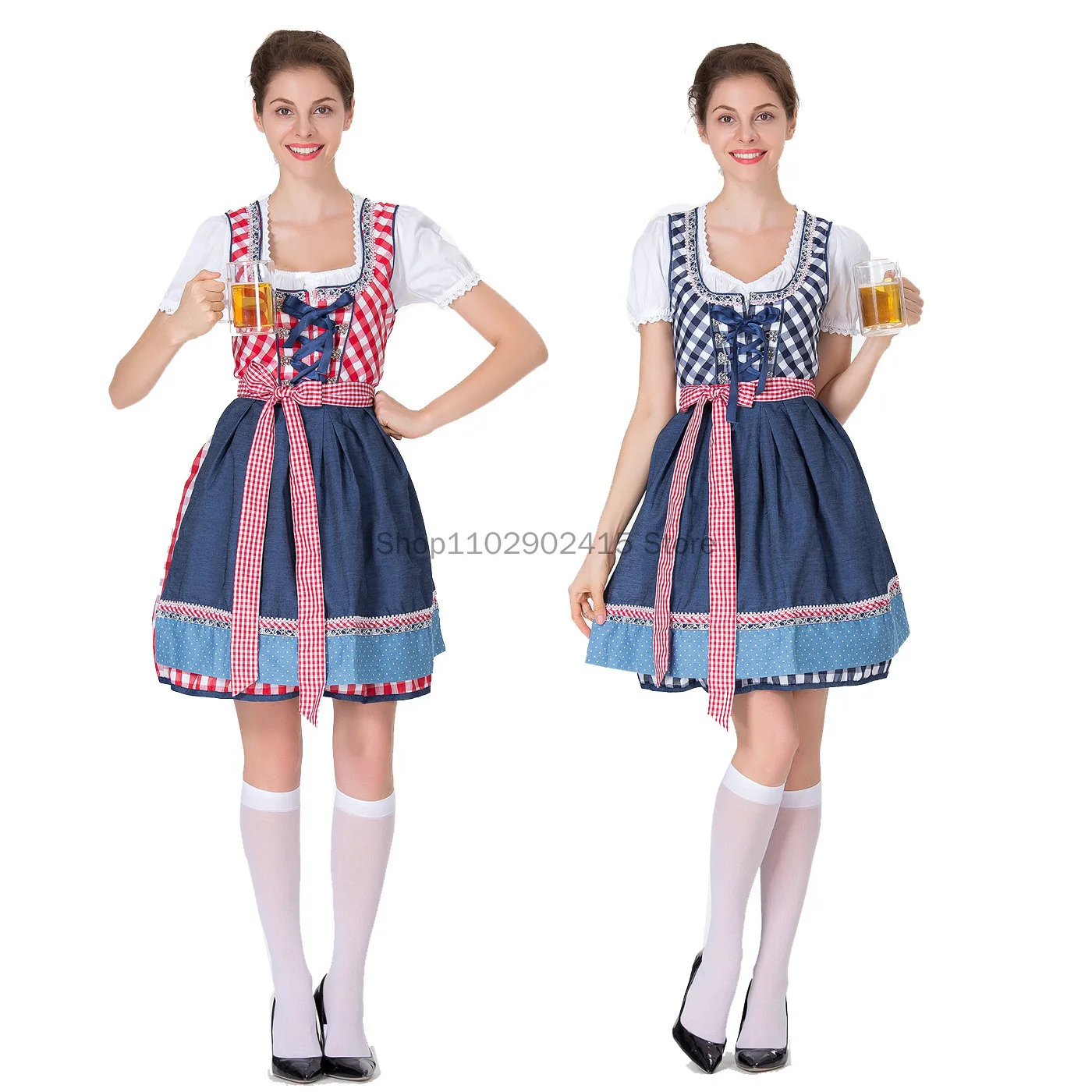 

2023 Multiple Color Lady Dirndl Oktoberfest Costume Alps Tavern Wench Waiter Plaid Outfit Cosplay Carnival Fancy Party Dress
