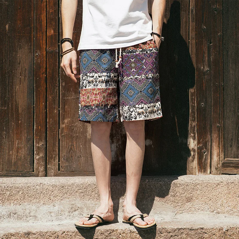 2024 Men's Summer Thin Floral Shorts Lace-up Retro Ethnic Style Cotton Linen Loose Printed Beach Shorts
2024 Men's Summer Thin Floral Shorts Lace-up Retro Ethnic Style Cotton Linen Loose Printed Beach Shorts