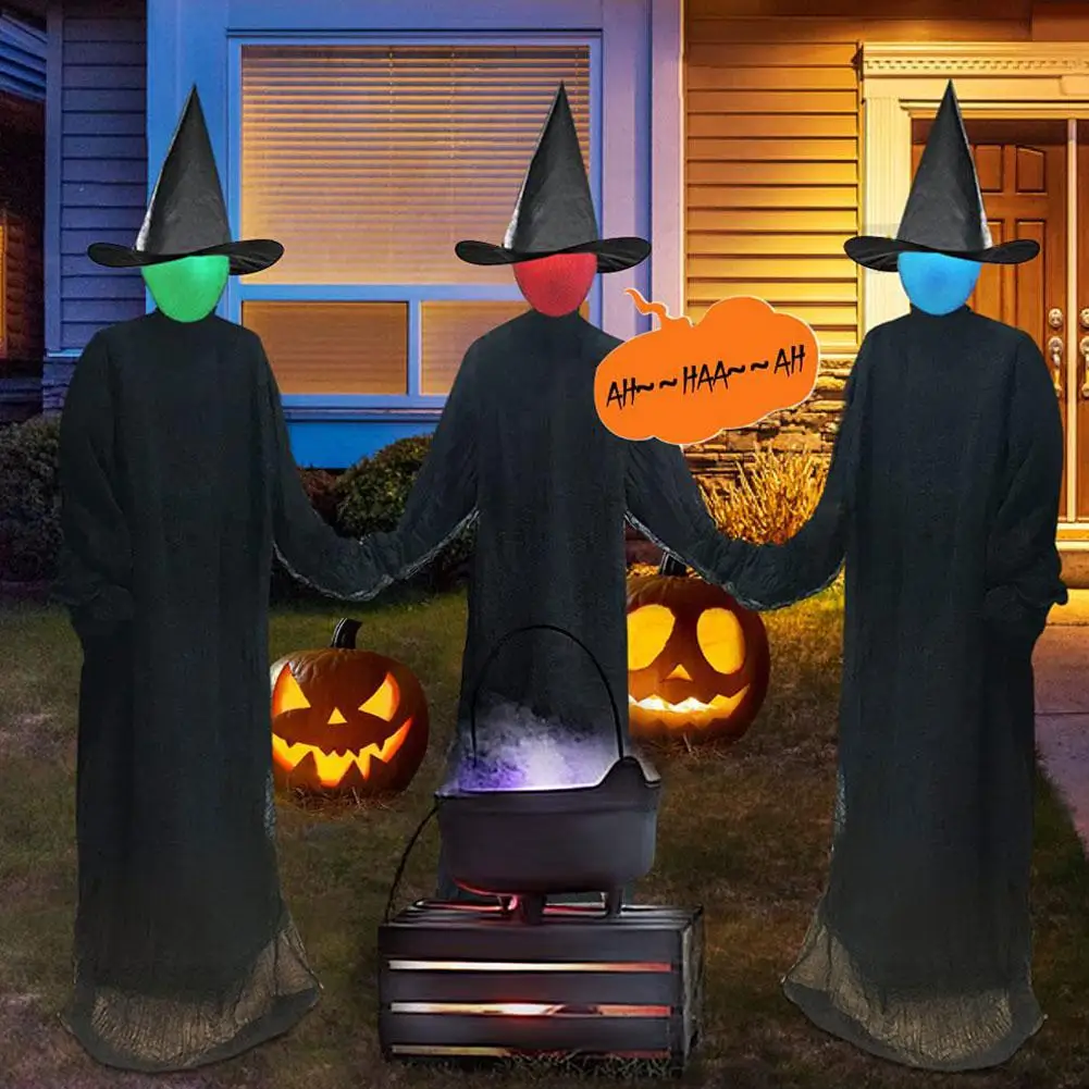

120CM Halloween Horror Light-Up Holding Hands Witches With Stakes For Home Garden Patio Haunted House Halloween Party Decor N2Q1
