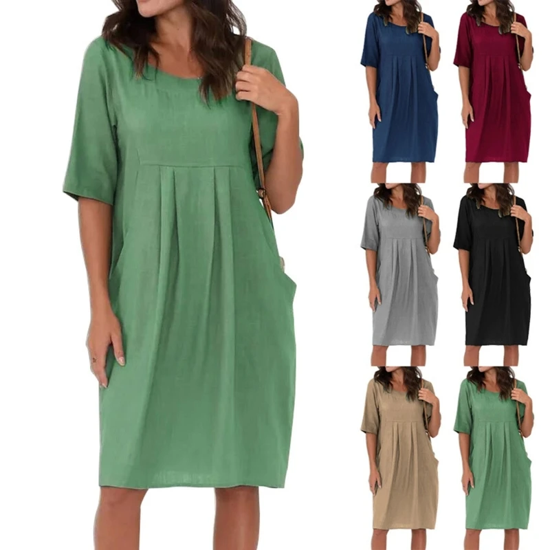 Loose Short Sleeves Pleated Dress for Women Casual Summer Dress Solid Color Dress Fashion Crew Neck Dress Holiday Dress N7YD
Loose Short Sleeves Pleated Dress for Women Casual Summer Dress Solid Color Dress Fashion Crew Neck Dress Holiday Dress N7YD