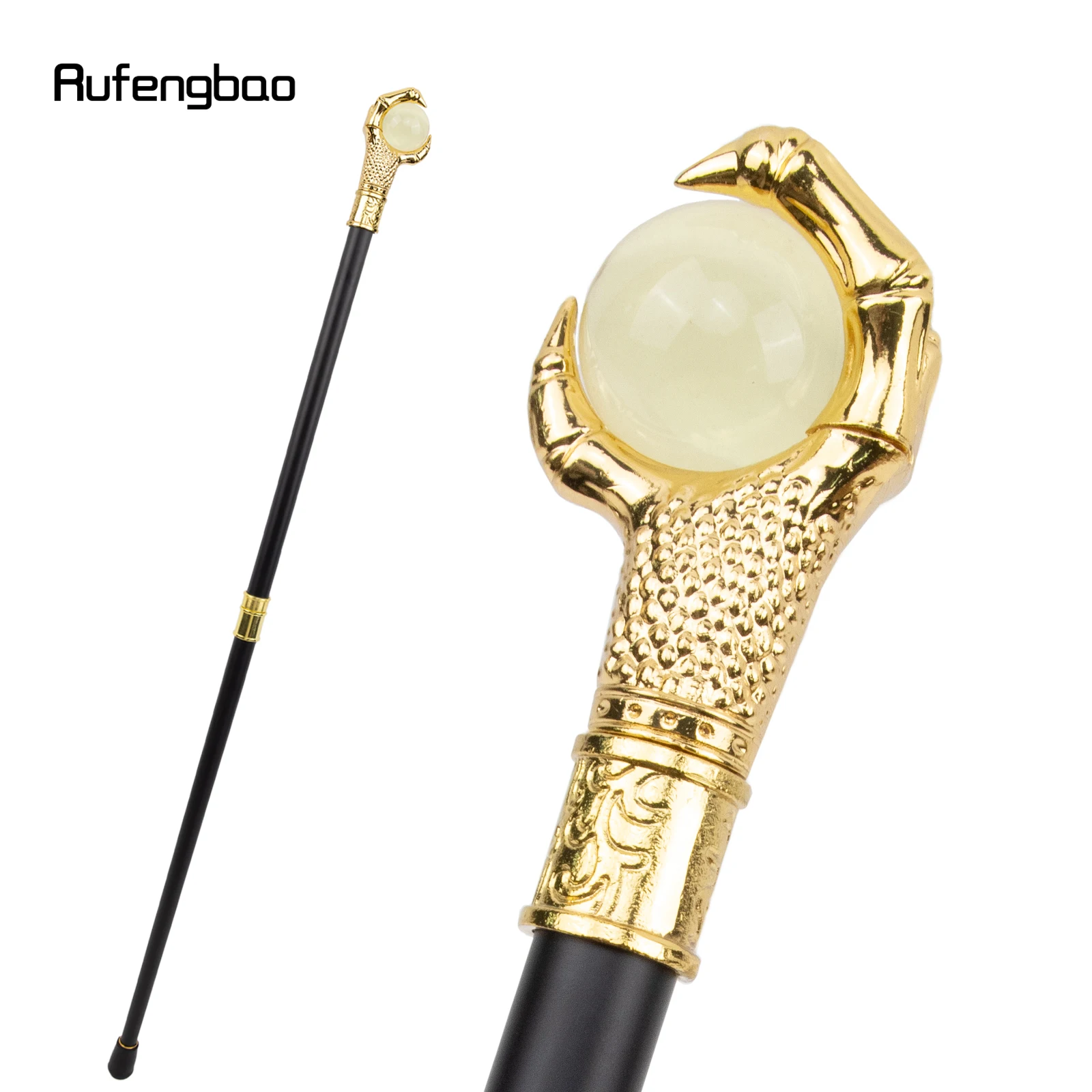 

Dragon Claw Grasp Yellow Glass Ball Golden Walking Cane Fashion Decorative Walking Stick Cosplay Cane Knob Crosier 93cm