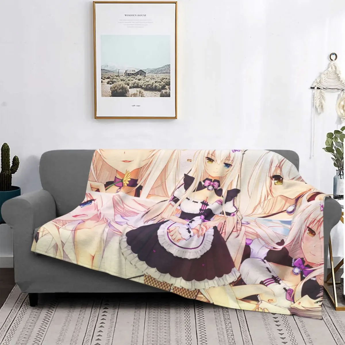 

Nekopara Anime Otaku Flannel Throw Blanket chocola vanilla kashou Blankets for Bedding Travel Lightweight Thin Bedding Throws