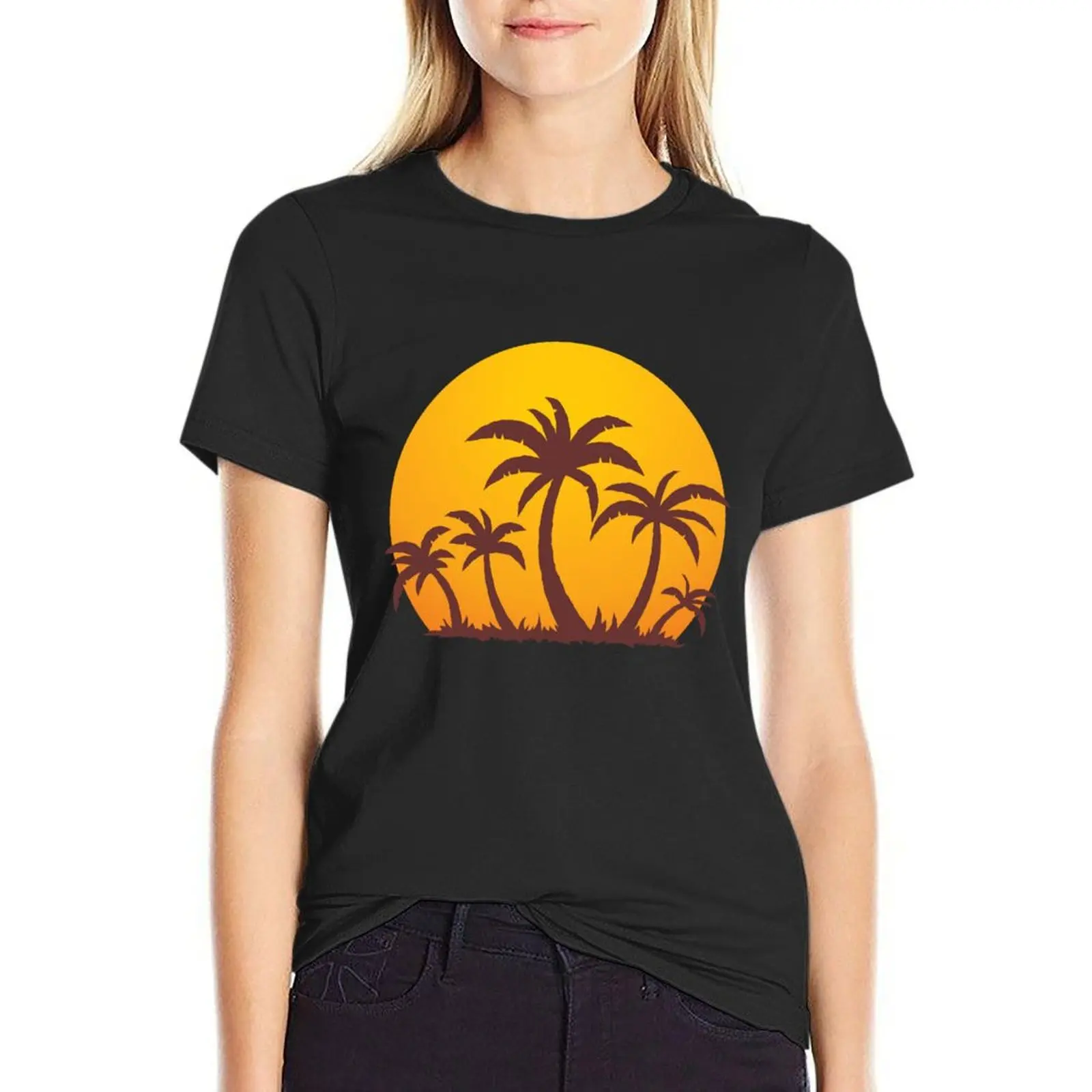 Palm Trees and Sun T-Shirt summer clothes tops Short sleeve tee black t shirts for Women
Palm Trees and Sun T-Shirt summer clothes tops Short sleeve tee black t shirts for Women