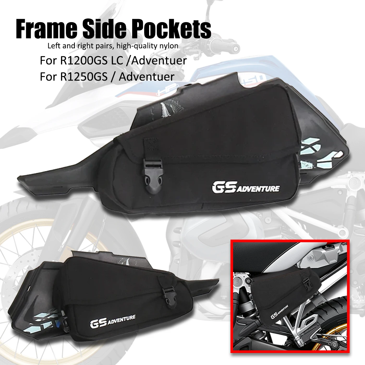 

F750GS F850GS R1250GS R 1250 1200 GS R1200GS LC ADV FIT BMW Adventure Motorcycle Frame Side Pockets Repair Tool Placement Bags