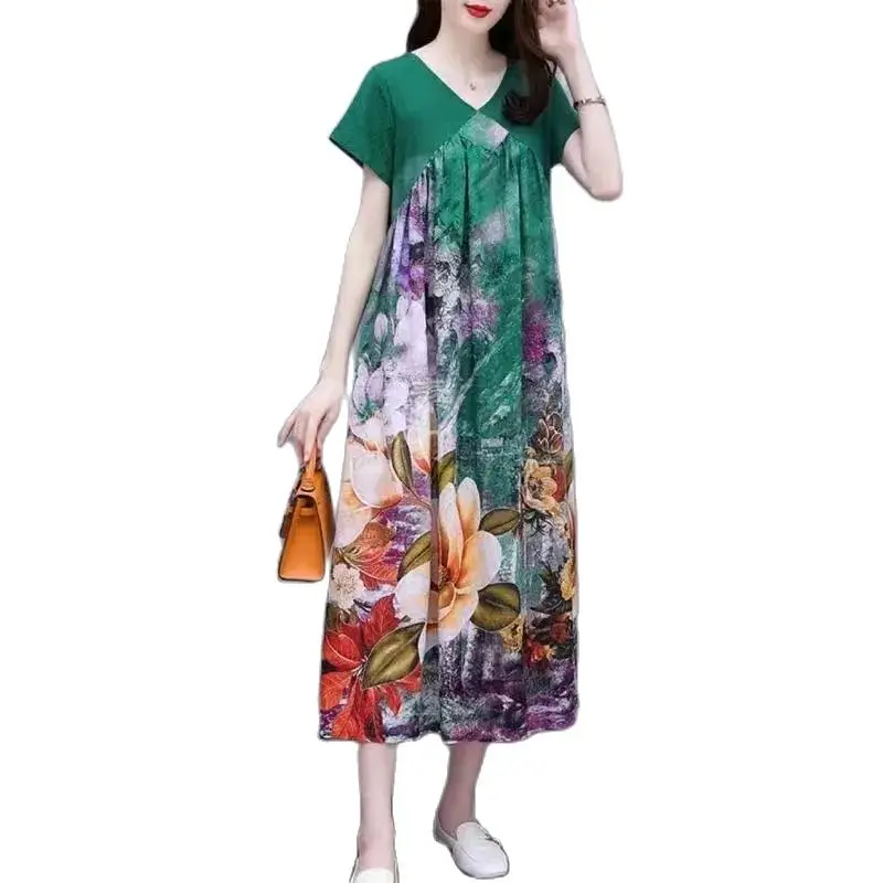 Chinese Style Fashion Women's Pear-shaped Flower Stitching Dress 2023 Summer Women's New V-neck Loose Slim Dress Female Tide
Chinese Style Fashion Women's Pear-shaped Flower Stitching Dress 2023 Summer Women's New V-neck Loose Slim Dress Female Tide