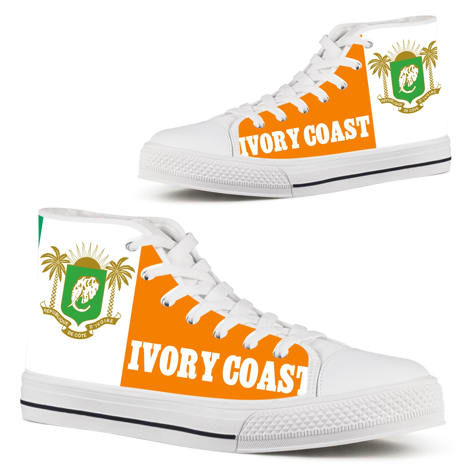 

ELVISWORDS White Lace-up Classic Women's Vulcanized Shoes Ivory Coast Flag Casual Canvas Shoes Youth Outdoor Sports Shoes Flats