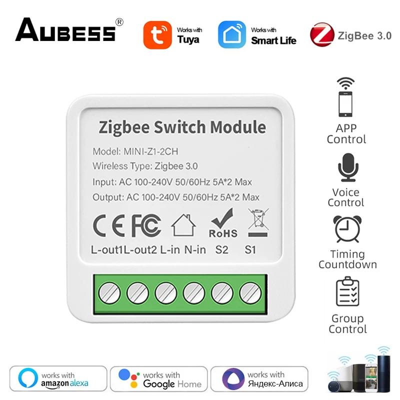 

Tuya Zigbee Smart Switch Module 1/2/3/4 Gang 2 Way Control DIY Breaker Smart Home Work with Alexa Google Home Yandex Alice